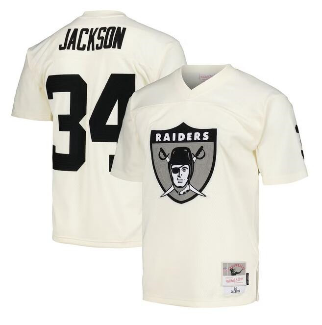 Men's Las Vegas Raiders #34 Bo Jackson Cream Mitchell & Ness Stitched Jersey